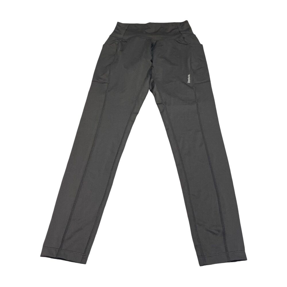 Reebok Leggings Women's Small Gray Stretch Logo Pockets Pull-On Elastic Waist - Picture 1 of 7